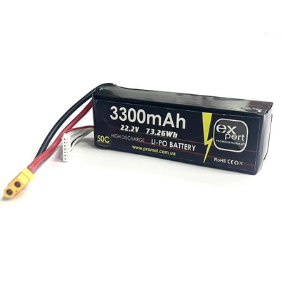 Акумулятор для FPV дронів - АКБ 22.2V 3300mAh 50С-6S (S) Uitra-High-Power Battery soft case, black